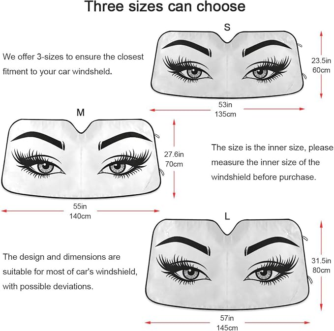 Women Eyelash Eyes Makeup Windshield Sun Shade for Car Auto SUV Truck Foldable Front Window Sunshade Sun Visor Protector Block UV Rays Reflect Heat, 55" x 28"