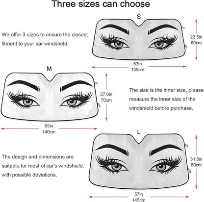 Women Eyelash Eyes Makeup Windshield Sun Shade for Car Auto SUV Truck Foldable Front Window Sunshade Sun Visor Protector Block UV Rays Reflect Heat, 55" x 28"