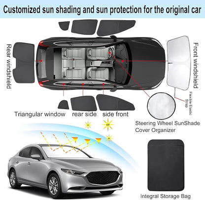 TINGLU Window Shades for Mazda 3 2019-2026 Accessories Car Side Full Windows Rear Triangular Windshield Sun Shade Sun UV Rays & Privacy Protection for Camping 8PCS