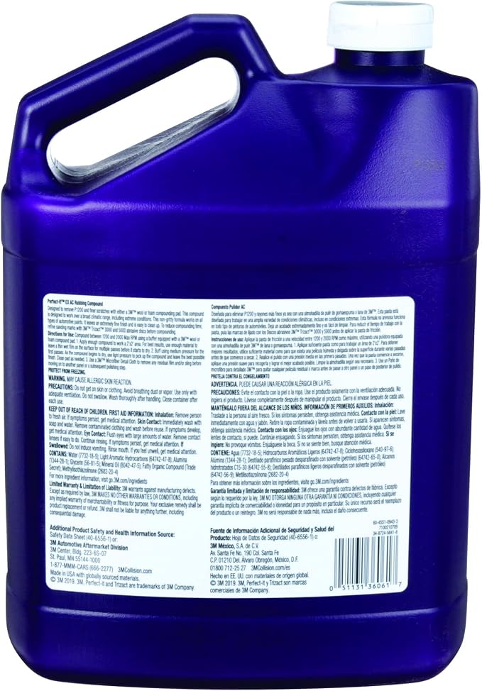 Perfect-It 3M EX AC Rubbing Compound, 36061, Fast Cutting, High Performing, 1 gal (8.95 lb) (Pack of 2)