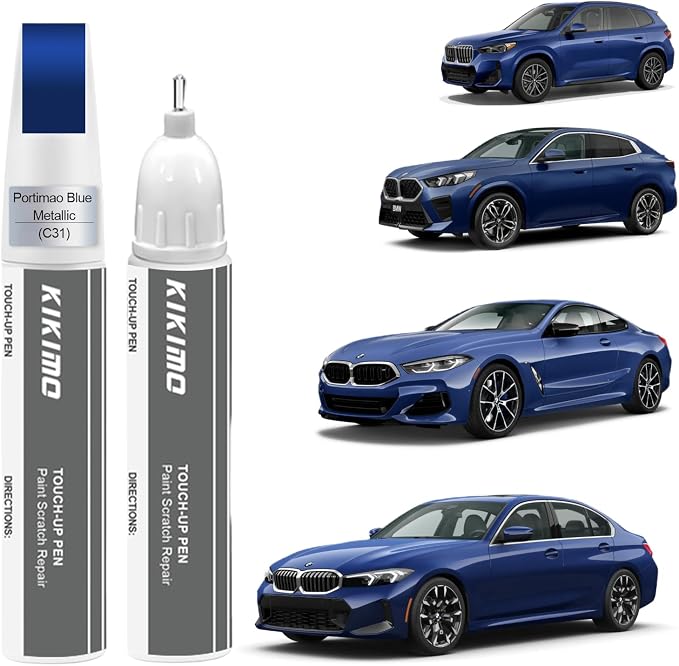 KIKIMO for BMW Touch Up Paint(Portimao Blue Metallic(C31)), Car Paint Repair Kit for BMW, 2 In 1 Scratches Repair with Pen Tip and Brush, Color-Matched for Quick & Easy Fix
