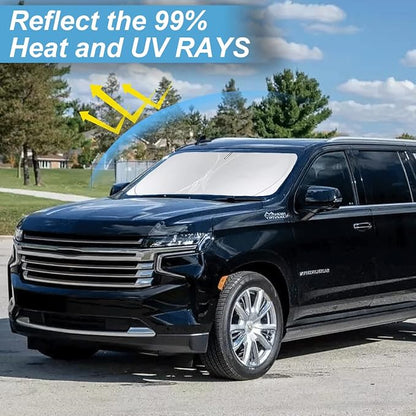 Sunshade for Suburban Windshield Sun Shade Custom Fit 2021-2023 2024 2025 Chevy Chevrolet Suburban Accessories Foldable Front Window Shield Cover Sun Visor Protector Block UV Rays Keep Car Cooler