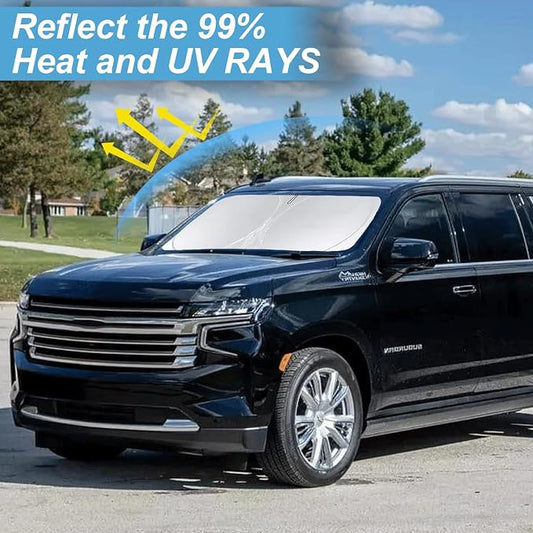 Sunshade for Suburban Windshield Sun Shade Custom Fit 2021-2023 2024 2025 Chevy Chevrolet Suburban Accessories Foldable Front Window Shield Cover Sun Visor Protector Block UV Rays Keep Car Cooler