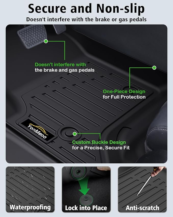 Floor Mats for 2014-2018 Chevy Silverado/GMC Sierra 1500 Crew Cab & 2015-2019 Silverado/Sierra 2500 HD/3500 HD Crew Cab,All Weather TPE Floor Liners Custom Fit for Chevy Silverado Full Set Car Mats