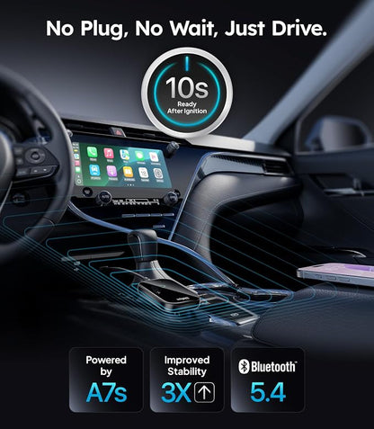 Wigoo 2026 Upgraded Wireless CarPlay Adapter [Plug & Play, 10s Auto Connect] Converts Wired to Wireless CarPlay, No Latency, for Cars from 2015+, for iPhone iOS 10+, Not for Tesla & Android, Black