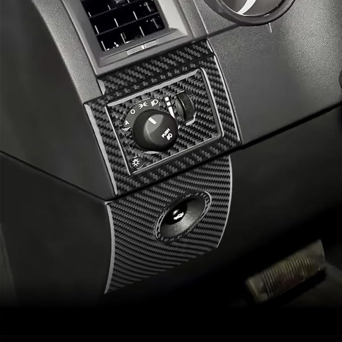 Car Inner Trunk Switch Button Sticker Headlight Switch Kit Decal Kit Real Premium Carbon Fiber Trim Compatible with Dodge Charger 2008 2009 2010 Interior Accessories Decor Style B 5pcs Black