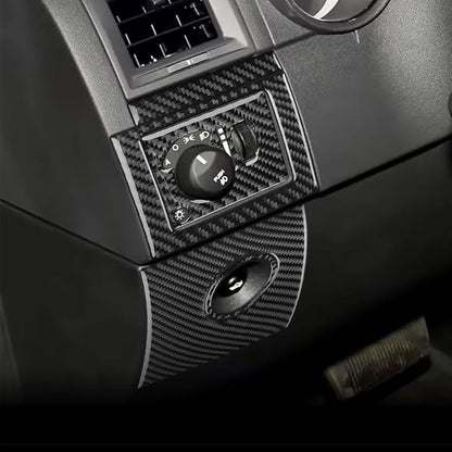 Car Inner Trunk Switch Button Sticker Headlight Switch Kit Decal Kit Real Premium Carbon Fiber Trim Compatible with Dodge Charger 2008 2009 2010 Interior Accessories Decor Style B 5pcs Black