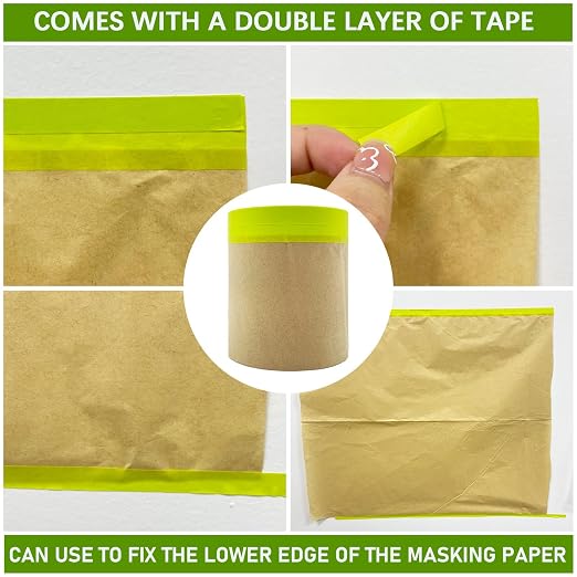 Tape and Drape, 6” x 50 feet Masking Paper for Painting, Pre-Taped Masking Paper with Adhesive, Paint Tape, Car Protection Covering Paper for Car and Furniture, Floor (1 Pack)