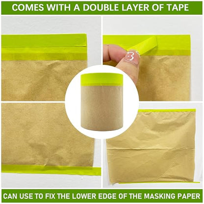 Tape and Drape, 6” x 50 feet Masking Paper for Painting, Pre-Taped Masking Paper with Adhesive, Paint Tape, Car Protection Covering Paper for Car and Furniture, Floor (1 Pack)