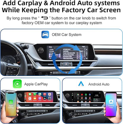 Decoder Adapter Retrofit Kit Compatible with Lexus of 2018-2021 ES/UX/NX/IS/ES300H, 2021-2023 GX460, 2009 RC300, Support Wireless CarPlay Android Auto/Voice Control/Mirror Link/Camera/USB Drive