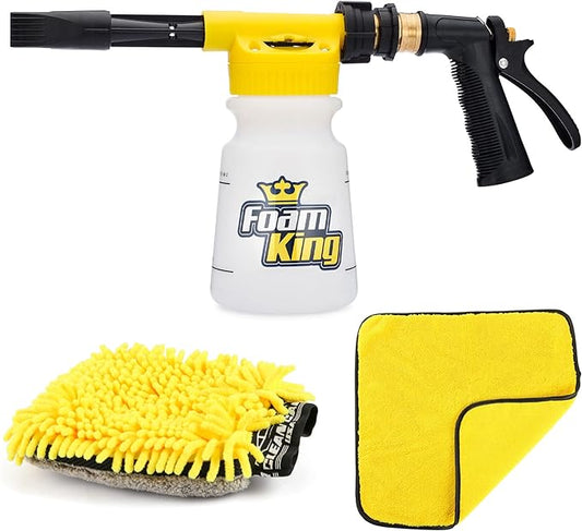 Clean Car USA Foam King™ Car Wash Foam Gun & Microfiber Mitt, Garden Hose Attachment for Scratch-Free Cleaning, Snow Foam Cannon Soap Sprayer, Auto Detailing Kit for Cars, Trucks & More