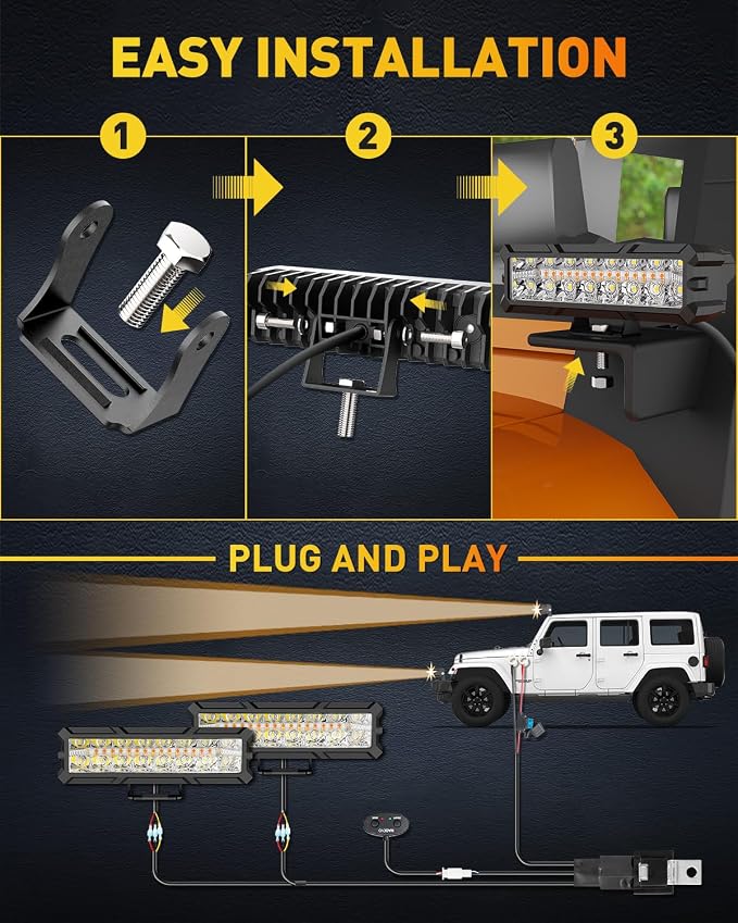 NAOEVO 6in LED Light Bar, 50W 4000LM LED Off Road/Fog/Driving Lights, Spot & Flood Combo for Trucks, Cars, Boat, ATV, UTV, 2 Pcs (White/Amber/White&Amber)