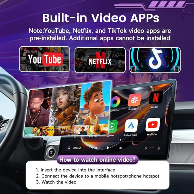 CarlinKit CP2A Pro AI Box – Convert Wired CarPlay to Wireless & Android Auto Supports Mainstream Streaming Video(Built-in)
