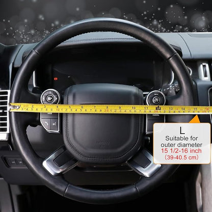 COFIT Breathable Car Steering Wheel Cover 16 inch Auto Universal Leather Wrap Non-Slip Steeringwheel Protector Automotive Interior Accessories, Black (Suit for 15 1/2-16 inch)