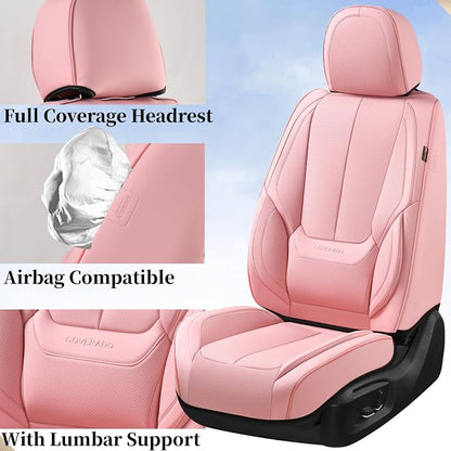 Coverado Car Seat Covers Full Set, Seat Covers for Cars, Pink Car Seat Protector Waterproof, Nappa Leather Car Seat Cushion, Car Seat Covers Front Seats and Back Fit for Most Cars