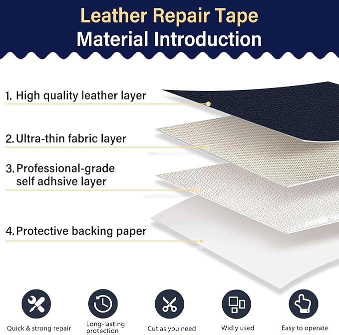 Zenyao Leather Repair Patch for Furniture - Self Adhesive Leather Repair Tape Kit, Vinyl Repair Patch, Ideal for Car Seats Couch Sofa Office Chair, 16x30 Inch, Navy Blue