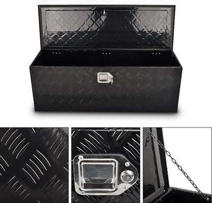44 Inch Aluminum Truck Bed Tool Box, 5 Bar Tread Truck Tool Box with Lock&Keys, Heavy Duty Waterproof Flatbed tool box for Vans, Trailers, RVS，Trucks, Black(44"x15"x15")