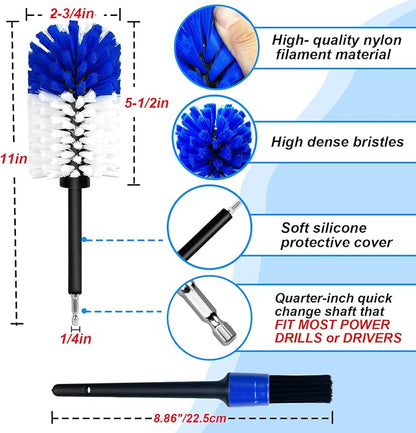 Wheel Brush Kit, Soft Drill Wheel Cleaner Brush, No Scratches Highly Dense Car Cleaning Brush Set for Wheels, Rims, Engines, Exhaust(Blue/White,2Pcs)