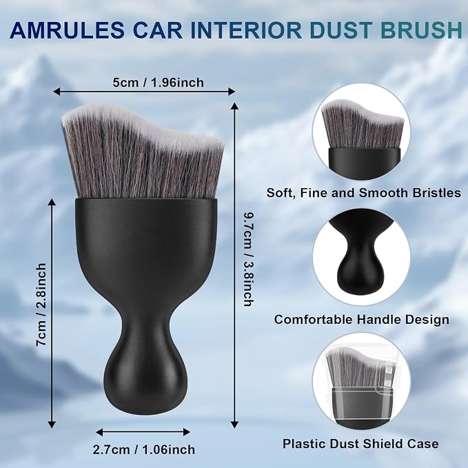 Amrules 2 PCS Car Interior Detailing Brush, Auto Car Dusting Brushes, Soft Bristles Duster Removal Cleaning Tool for Dashboard Interior, Exterior, Skylight, Leather, Dust Brush, Dark Gray