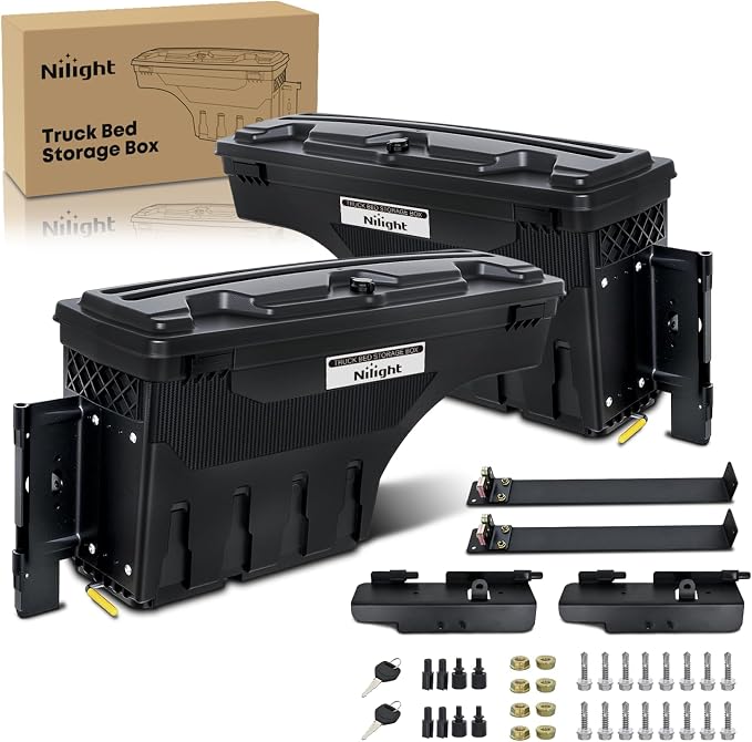 Nilight Truck Bed Tool Box Driver Side & Passenger Side Truck Tool Box Fit for Toyota Tundra 2007-2021 ABS Swing Case Truck Bed Storage Box with Lockable Lid Waterproof Wheel Well Toolbox Black
