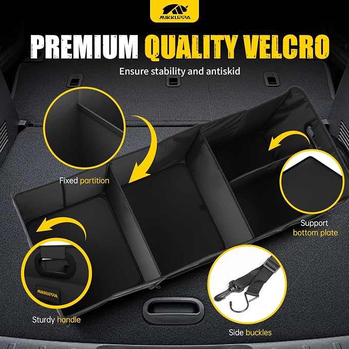 MIKKUPPA Car Trunk Organizer - 105L Collapsible Large Trunk Organizer for Groceries, Trunk Storage Organizers for SUV Auto Truck Van with Non Slip Bottom (Black)