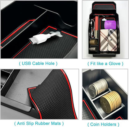 CDEFG 2023 2024 2025 2026 CX-50 Center Console Organizer Tray for 2023-2026 Mazda CX-50 Armrest Tray CX50 Central Consola Organizer Storage Box 2025 2026 Mazda CX50 Accessory (Red)