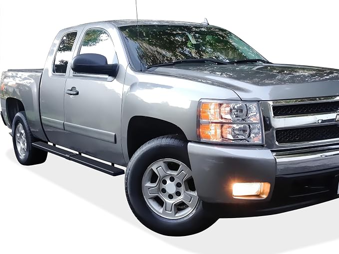APS (Stainless Steel Black 5 inches Wheel to Wheel) Running Boards Nerf Bars Steps Compatible with Chevy Silverado GMC Sierra 1500 2500 1999-2013 Double Cab 5.5ft Bed & 2500HD 3500 2001-2014