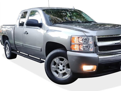 APS (Stainless Steel Black 5 inches Wheel to Wheel) Running Boards Nerf Bars Steps Compatible with Chevy Silverado GMC Sierra 1500 2500 1999-2013 Double Cab 5.5ft Bed & 2500HD 3500 2001-2014