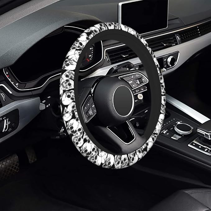 Halloween Skull Steering Wheel Cover, Anti-Slip Skeleton 15 Inches Car Steering Wheel Cover for Women Men, Neoprene Floral Car Accessories Protective Case for Vehicle Truck SUV