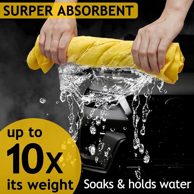 6 Pack Shammy Cloth for Car Drying 26”x17”, Absorbent Chamois Towel for Car, Reusable Shammy Towel Chamois Cloth for Car, Dust Remove, No Scratch/Spot Streak, Yellow