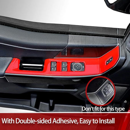 GZXinWei Window Control Switch Panel Trim Cover Sticker Door Armrest for Ford F150 2021 2022 2023 2024 2025 2026 Interior Decor Accessories Red