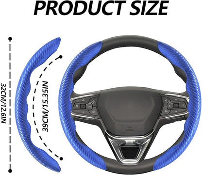 2pcs Universal Fit Carbon Fiber Steering Wheel Cover, Anti-Skid Steering Wheel Cover/Segmented Steering Wheel Protector/Car Interior Accessories (Blue)