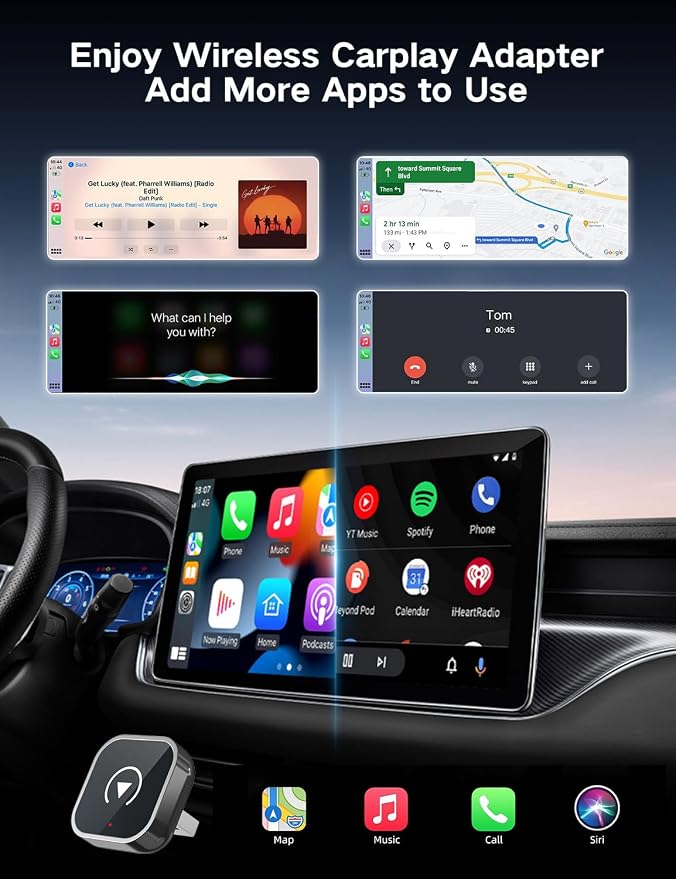 Wireless CarPlay Adapter for iPhone and Android Auto, 2-in-1 Convert Wired to Wireless Car Play Adapter, Plug and Play, No Latency, Fast and Stable Auto Connect, with USB/USB-C