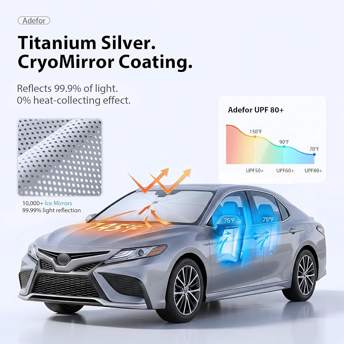 2026 Upgraded Windshield Sun Shade Umbrella for Toyota Camry [Precision Custom Fit, Superior UV & Heat Block] Cooling Tech Fabric, Durable Foldable with Storage Bag, Fits 2000-2026