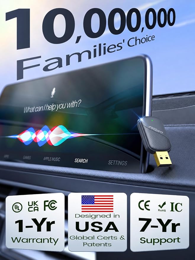 Wireless CarPlay Adapter for iPhone - Wired to Wireless CarPlay Dongle with USB-A/USB-C, Gold-Plated USB, Low Latency, Auto Reconnect, Mini Plug & Play Adapter for OEM Wired Cars 2016+