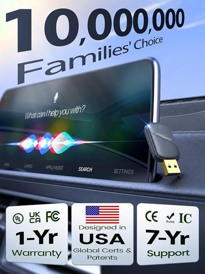 Wireless CarPlay Adapter for iPhone - Wired to Wireless CarPlay Dongle with USB-A/USB-C, Gold-Plated USB, Low Latency, Auto Reconnect, Mini Plug & Play Adapter for OEM Wired Cars 2016+