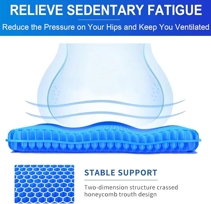 Gel Seat Cushion for Long Sitting Pressure Relief(Extra Thick＆Soft) -Wheelchair Cushion for Pressure Sores - Coccyx, Sciatica & Tailbone Pain Relief Cushion- Non-Slip Butt Pillow for Office,Home,Car