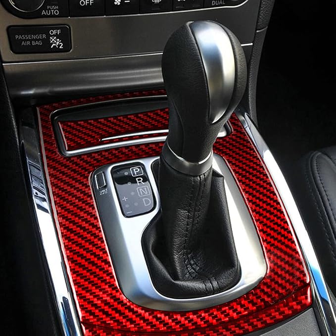 NVCNX Real Carbon Fiber for Infiniti G37 2011-2013 Coupe Sedan Convertible Interior Trim Kit Accessories Cover Decal Set Air Vent Gear Shift Panel Center Console Black/Red 23PCs (Red)