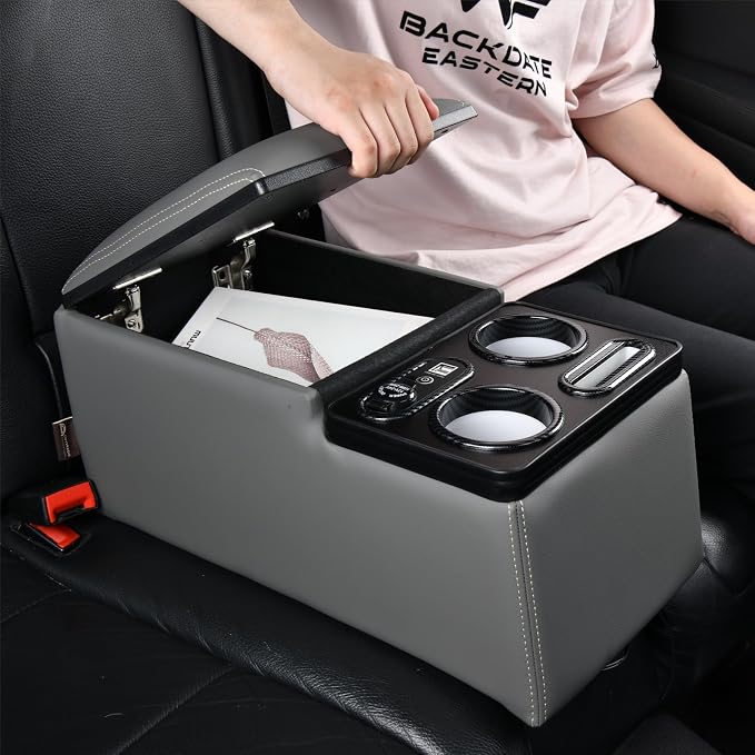 Coverado Car Center Console, Universal Bench Seat Consoles, Truck Center Console Automotive Center Console, Back Seat Organizer With Cup Holder+Phone Holder, Central Armrest Storage Box (Update, Gray)