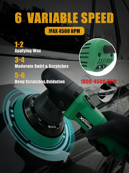 Buffer Polisher, 5-Inch 8MM Dual Action Random Orbital Car Polisher with 6 Variable Speed MAX4500 RPM, Car Detailing Kit for Car Detailing Polishing and Waxing