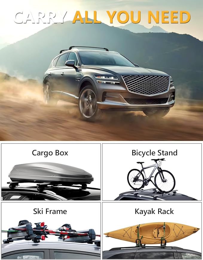 Tuyoung 300lbs Lockable Roof Rack Cross Bars Compatible with Genesis GV80 2021-2026, Heavy Duty Anti-Theft Aluminum Roof Rails Crossbars Cargo Carrier Bag Black Bike