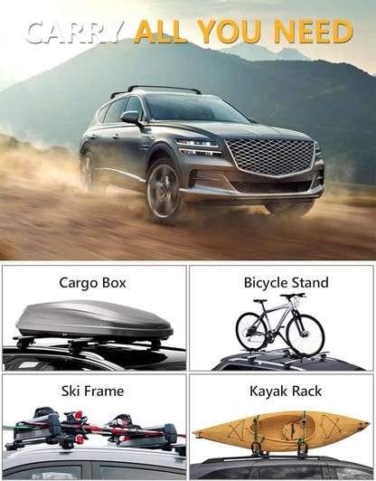 Tuyoung 300lbs Lockable Roof Rack Cross Bars Compatible with Genesis GV80 2021-2026, Heavy Duty Anti-Theft Aluminum Roof Rails Crossbars Cargo Carrier Bag Black Bike