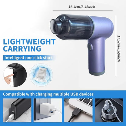 Portable Car Vacuum Cordless,2-in-1 Blow Suction Handheld Cleaner with Multi-Nozzles, Rechargeable Mini Vacuum for Car, Home, Office, Pet Hair, Sofa, Keyboard.