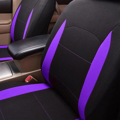 Flying Banner Car Seat Covers Front Seats Rear Bench Polyester car seat Protectors Easy installations Rear Bench Split Classic man Lady Truck (Full Set - Low Back - Combo Pack, Black Purple)