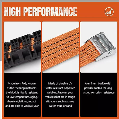 Tire Traction Straps for Trucks and SUVs – Emergency Snow Mud Skid Straps with Gloves – Strong Grip ABS Material for Enhanced Vehicle Stability and Safe Driving in Winter or Off Road Conditions