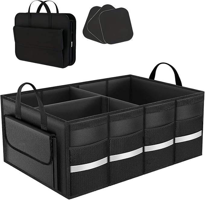 CloudDream Trunk Organizer for Car,70L Large Foldable Waterproof Organizer for SUV,Truck, Van & Sedan,3 Compartments, Black (Black-23.6")
