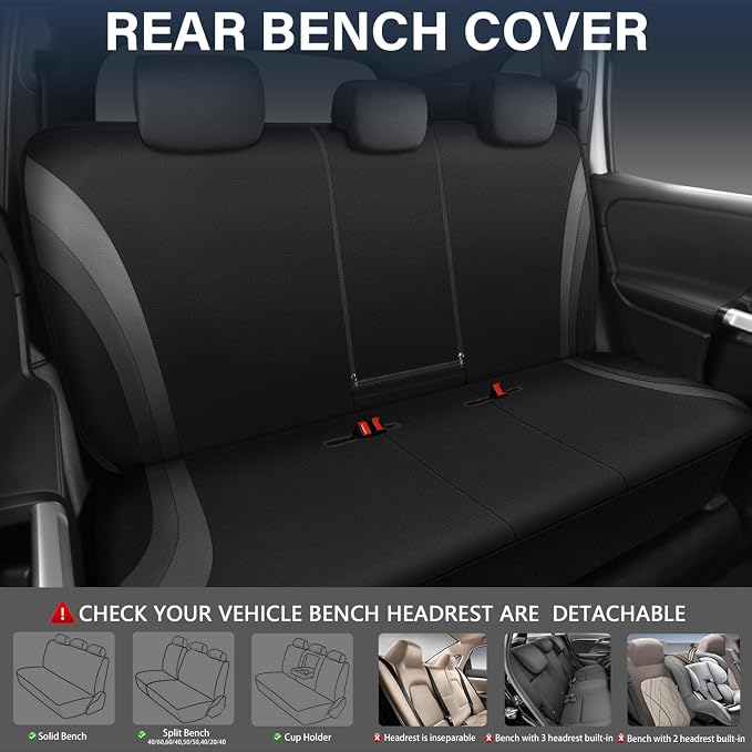 CAR PASS EVA Waterproof Car Seat Covers Full Set,Black Gray Seat Covers for Cars,Airbag Compatible,Universal Fit Sedans,Vans,SUVs,Trucks (Black and Gray)