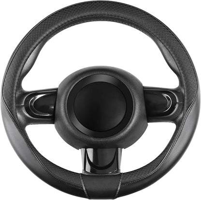 SEG Direct Steering Wheel Cover 14-14.25 inch (35.5-36 cm) Small Size, Microfiber Leather, Non-Slip Comfortable Grip, Fits Cars Prius Civic Model 3 Model Y Camaro, Black