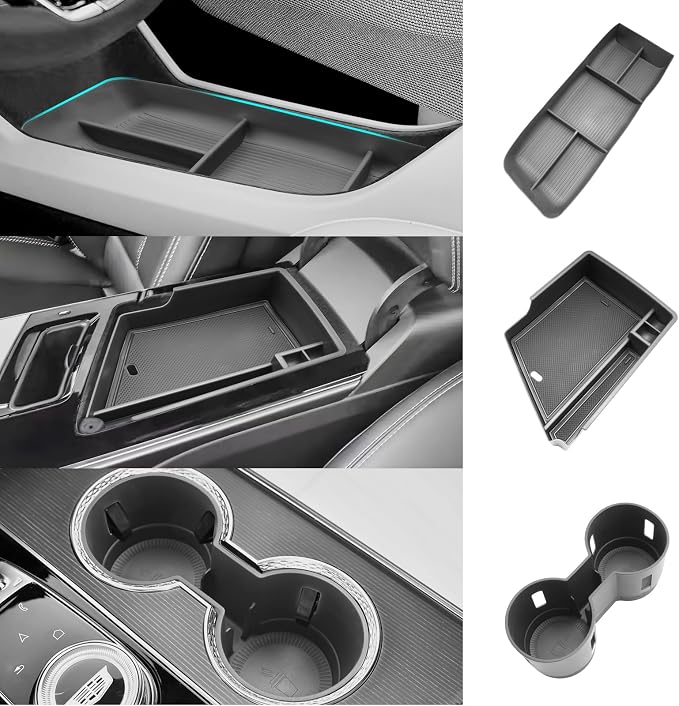 SHAOHAO 3 Pcs for 2025 2026 Cadillac Lyriq Center Console Organizer Tray for 2023-2025 2026 Cadillac Lyriq Accessories (Sport/Tech/Luxury) Console Organizer & Lower Organizer & Cup Holder Easy Removal
