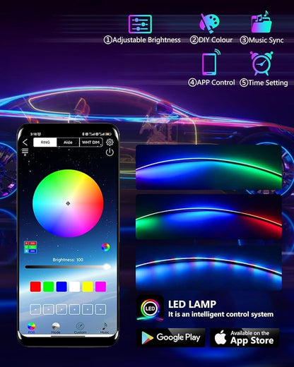 Acrylic LED Lights for Car, 43.3in RGB Strip Light Car LED Lights Interior with USB Port, App Control, Music Sync, 146 LEDs Interior Ca r Lights for Women Men Gifts